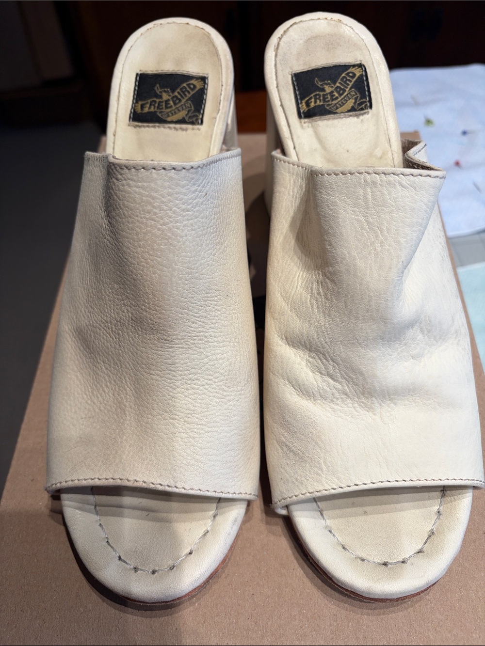 Trina Freebird by Steven Cream Leather Open-Toe Slide Mules